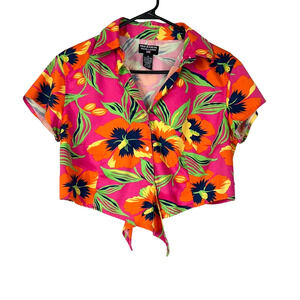 Vintage 90s Y2K Polo Jeans Co. Ralph Lauren Tropical Tie Front Top Size Medium